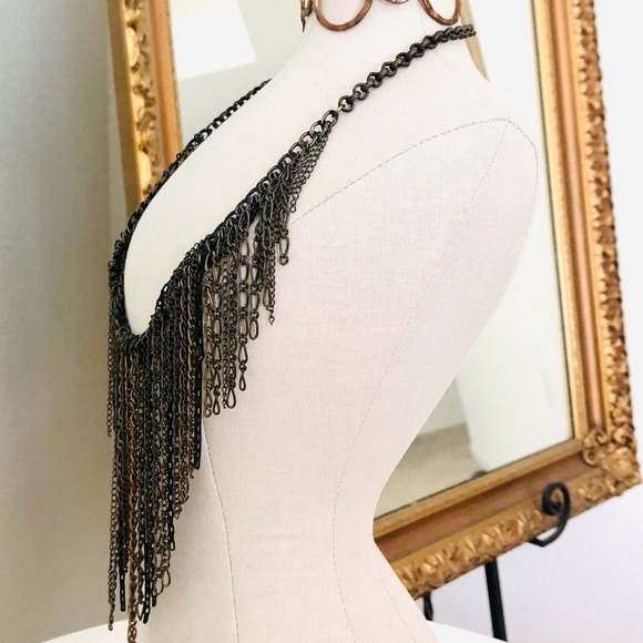 Vintage Fringe Chain Necklace & Modernist Wide Cuff Bracelet - Picture 6 of 16